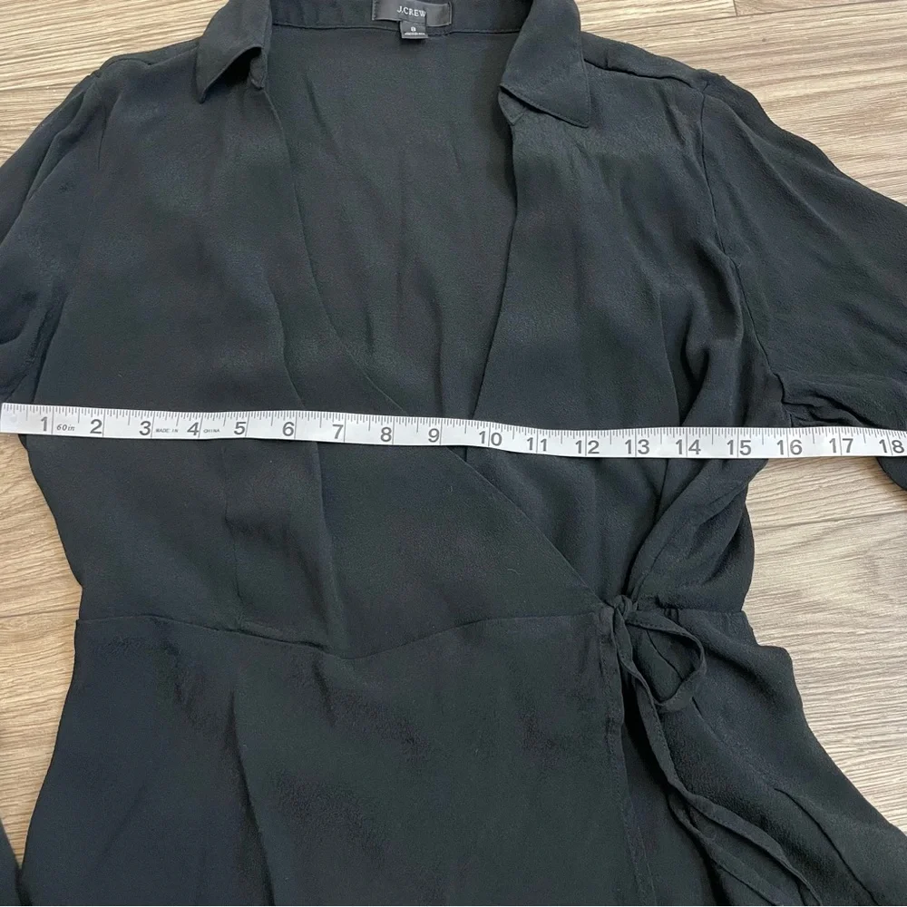 J Crew Black Long Sleeve Wrap Front Crepe Blouse